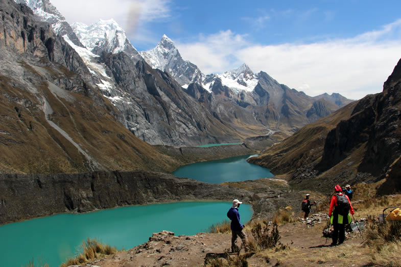 Taking pics the three lakes in the Cordillera Huayhuash trekking circuit